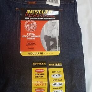 NWT Rustler Advantage Hard Working Extra Heavy Weight Denim Blue Jeans 42 X 32.